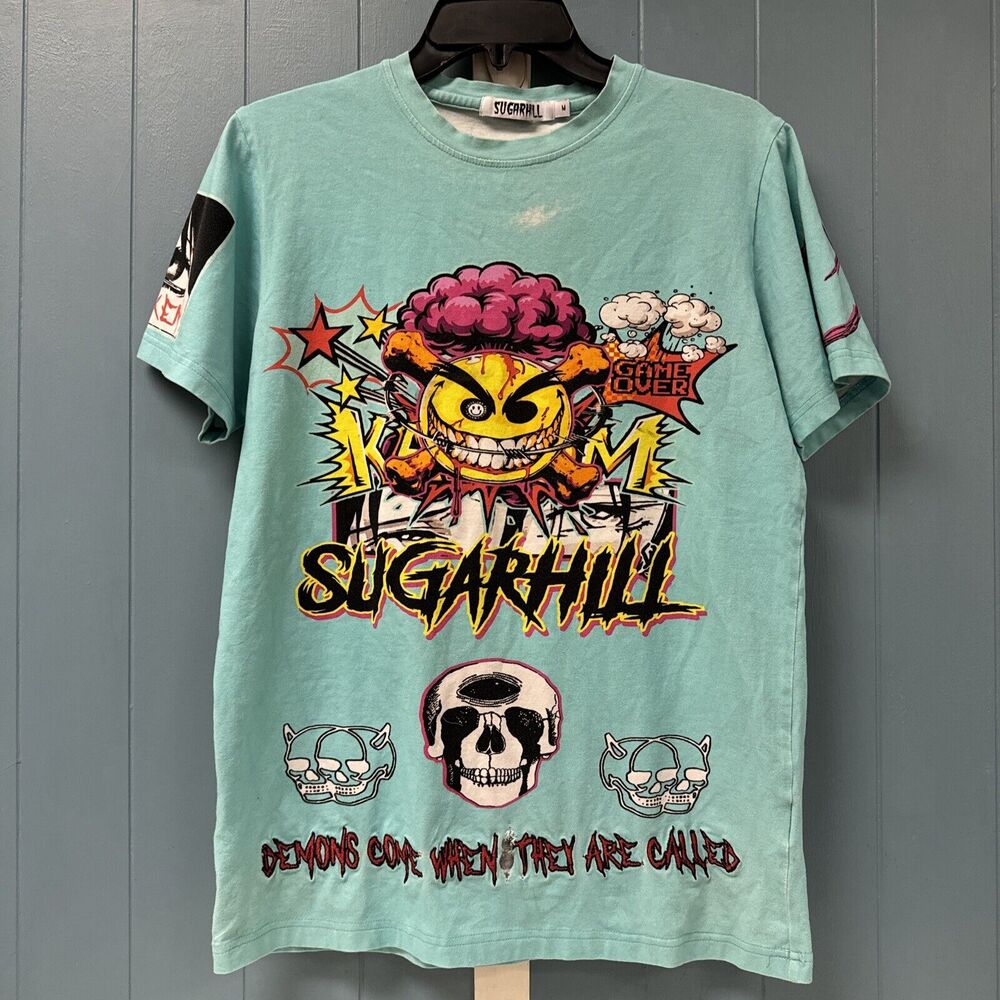 Sugarhill Short‎ Sleeve T-Shirt Men's Size M Demon Aqua Confusion Anti-social
